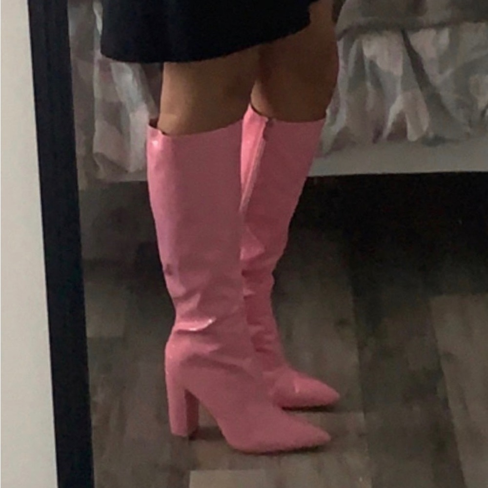 Knee High Pink Heel Boots